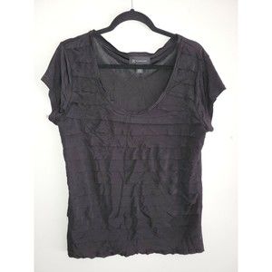 I.N.C Womens Blouse Black Tier Ruffle Short Sleeve Layered Size XL
